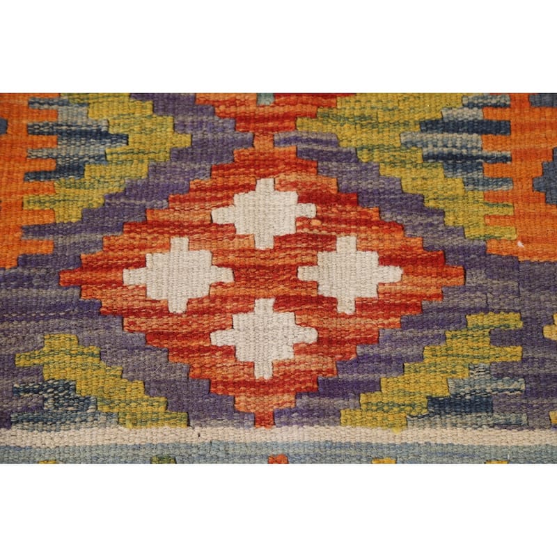 Multicolor Kilim Area Rug Flatweave Wool Carpet - 4'0"x 5'11"