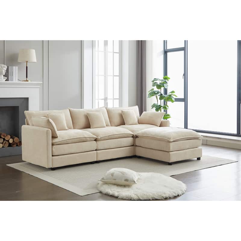 99" Chenille L-Shaped Sectional Sofa with Ottoman