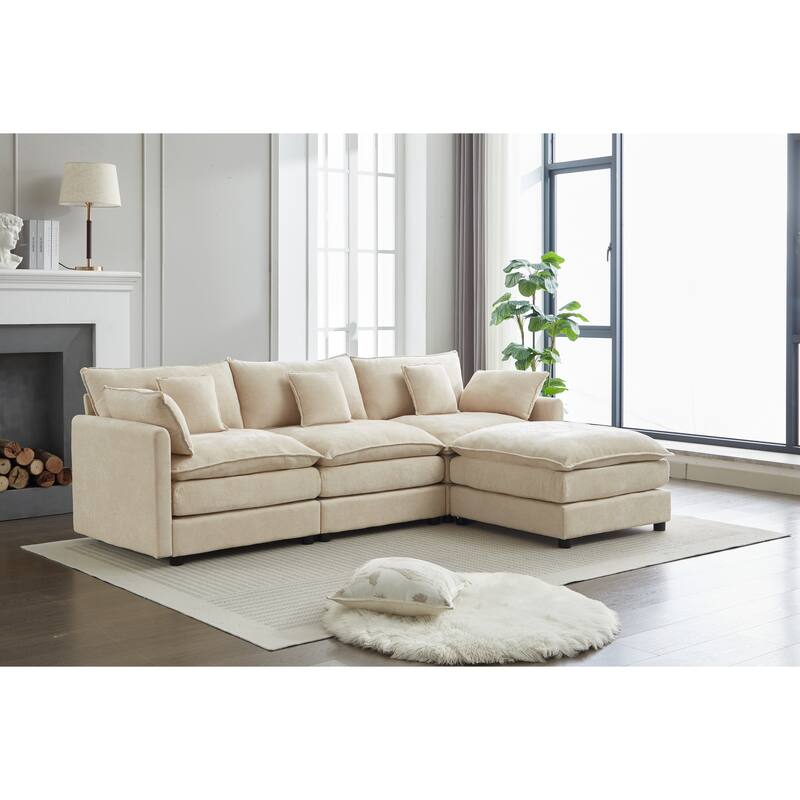 Modern L Modular Sectional Sofa with Removable Ottoman and Supportive Cushions for Living Room and Guest Room