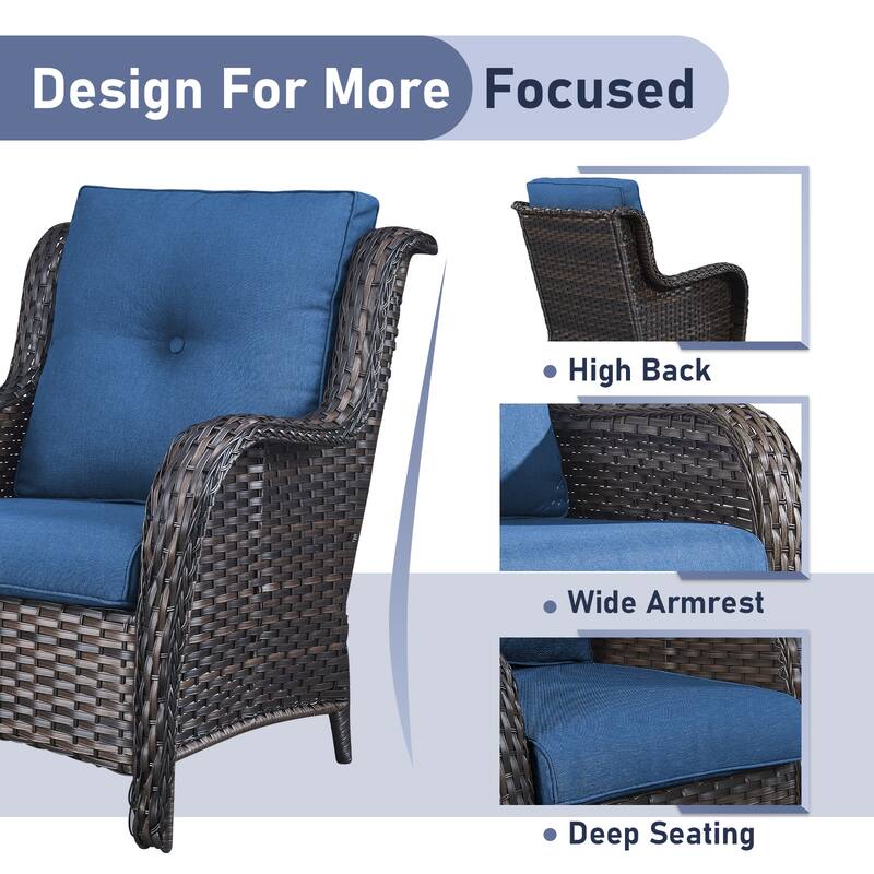 Outdoor Rectangular Fire Pit Table with 2 Patio Chairs