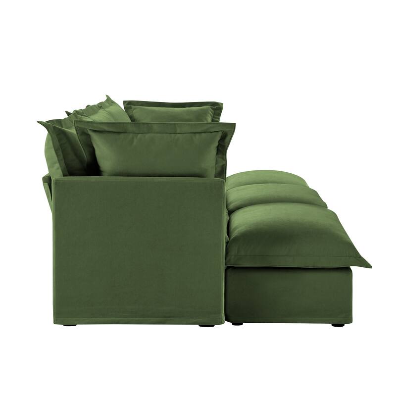120" Chenille 3-Seater Sectional Sofa with 3 Ottomans