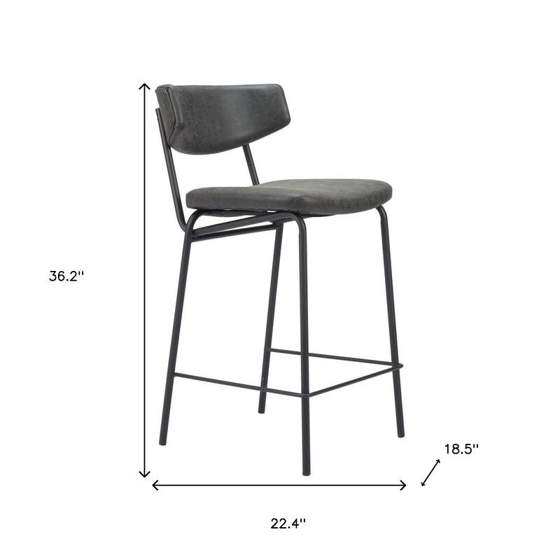 HomeRoots Set of Two 30" Black Faux Leather and Steel Low Back Bar Height Bar Chairs