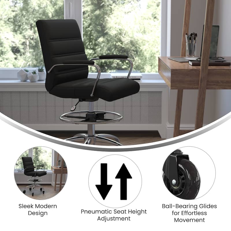 Drafting Chair with Roller Wheels, Adjustable Foot Ring