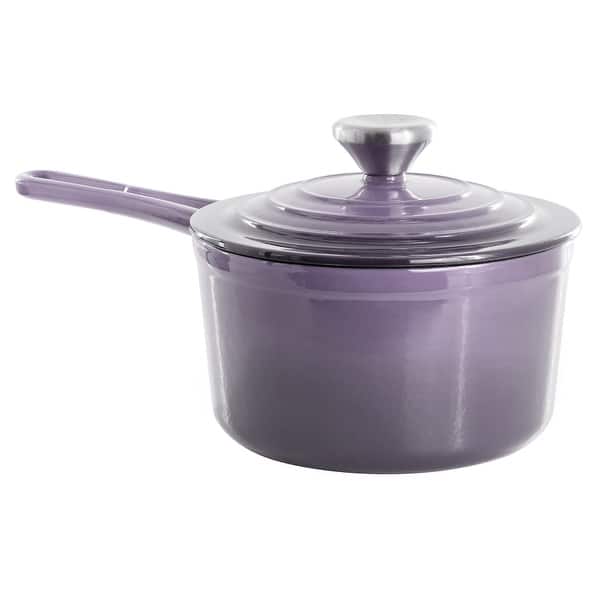 slide 2 of 7, MegaChef 2 Quart Enameled Cast Iron Sauce Pan in Gradient Purple