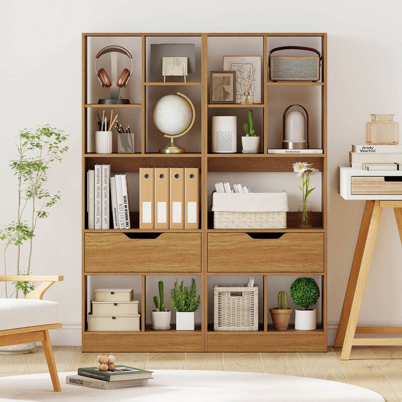 Costway 1 PCS 51” Tall Bookcase with Drawer 7 Open Cubes Anti-toppling - See Details