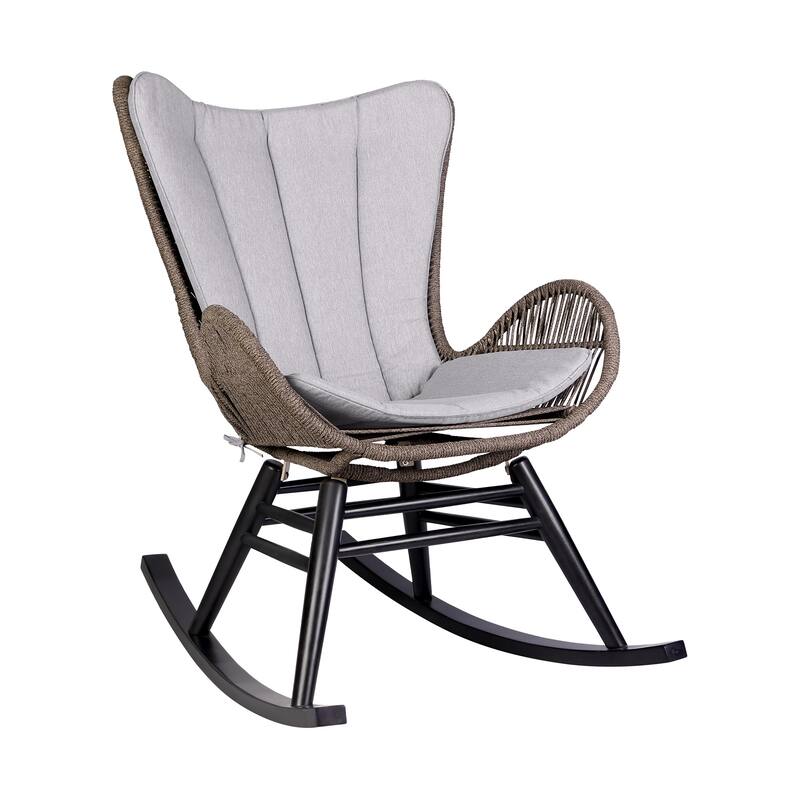 Fanny Solid Eucalyptus Wood & Rope Outdoor Patio Rocking Chair