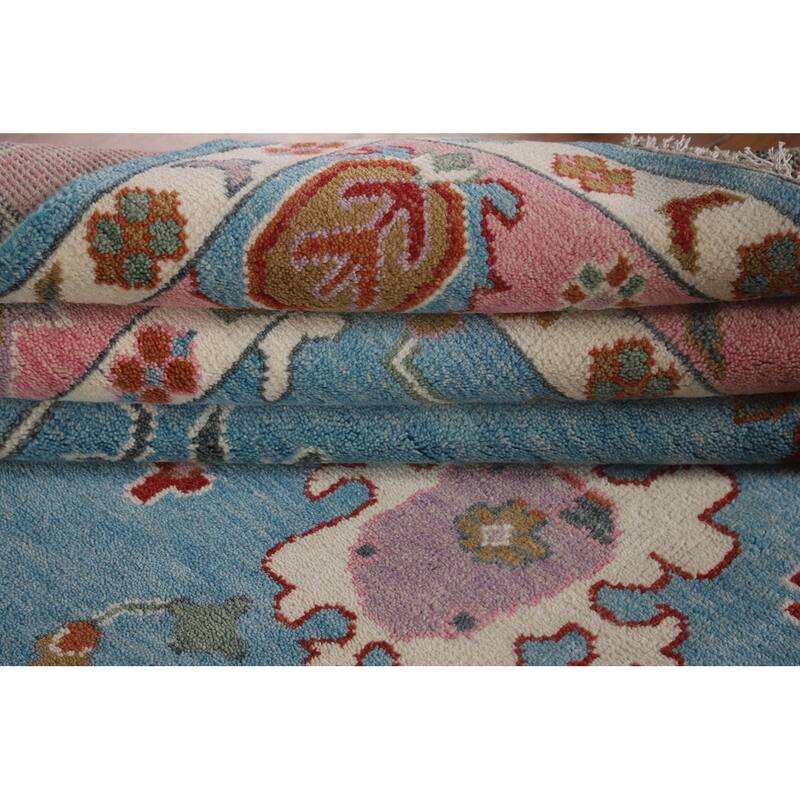 Light Blue & Pink Oushak Oriental Area Rug Handmade Wool Carpet - 8'11"x 11'10"