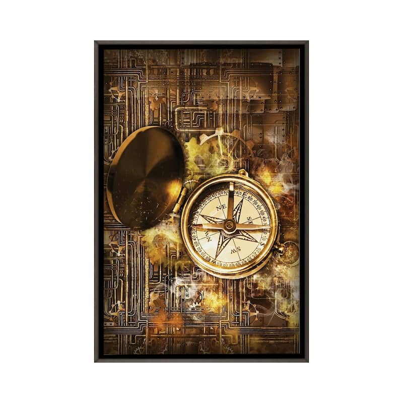 iCanvas "Compass Steampunk" by Durro Art Framed - Charcoal - 40x26