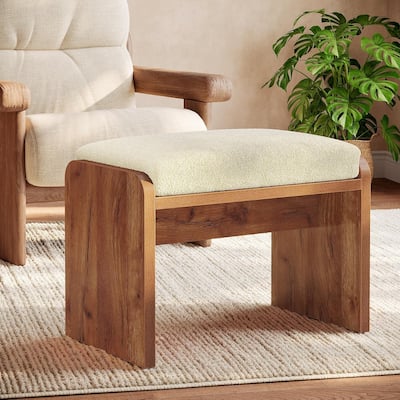 Entryway Bench, Upholstered Shoe Stool with Removable Cushion, H-Shaped Wooden Ottoman