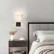 preview thumbnail 2 of 18, 12in H Dark Bronze Wall Sconce Light With Oatmeal Fabric Shade