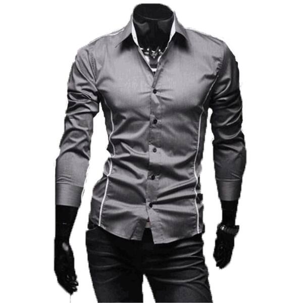 Shop Fashion Men Slim Fit Shirts Long Sleeve Stylish Stand Collar