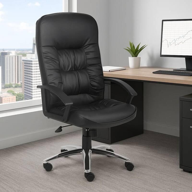Mala High Back Rolling Swivel Office Chair, Black Faux Leather, Tilt Lock
