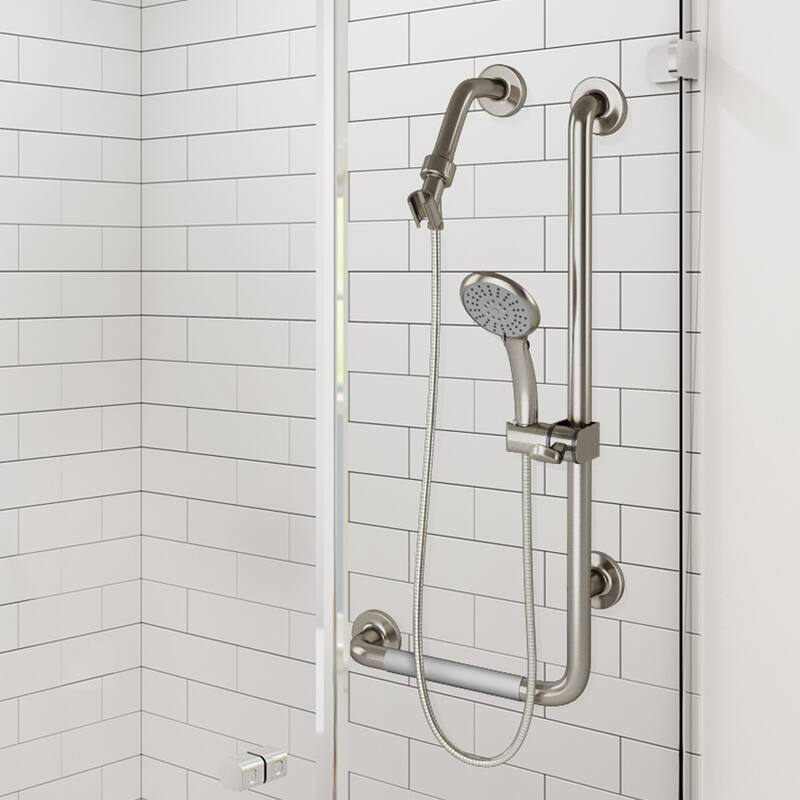 ErgoSlideBar Soft Grip 32mm Diameter ADA Compliant 500 lb Weight Capacity Slide Bar and Handshower Right Brushed Stainless Steel