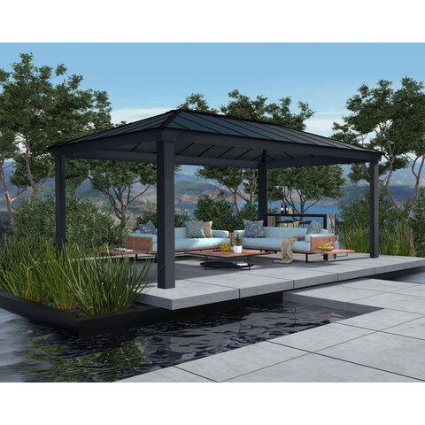 Dallas Gray/Gray Opaque Outdoor Gazebo with Insulating and Sleek Roof Design