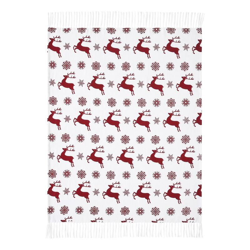 Scandia Snowflake Red White Woven Throw 50x60