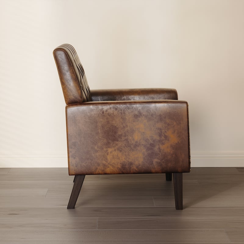 Modern Upholstered Accent Chair with Tufted Backrest and Solid Wood Legs Living Room Armchair