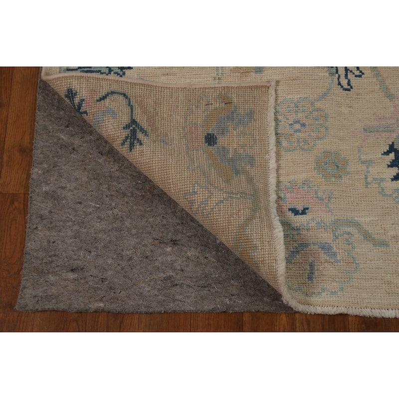 Beige Oushak Turkish Runner Rug Hand-Knotted Oriental Wool Carpet - 3'0" x 9'9"
