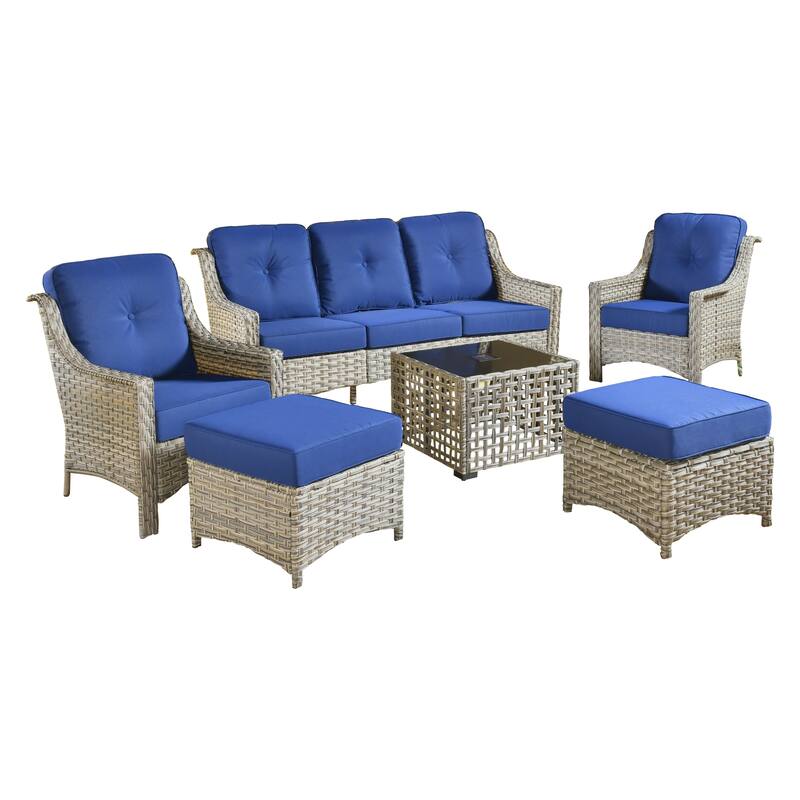 HOOOWOOO 6-pieces Wicker Patio Furniture Conversation Set with Coffee Table