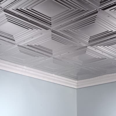 FASÄDE Traditional Style 3 Decorative Vinyl 2ft x 4ft Glue Up Ceiling Panel in Brushed Aluminum (5 Pack)