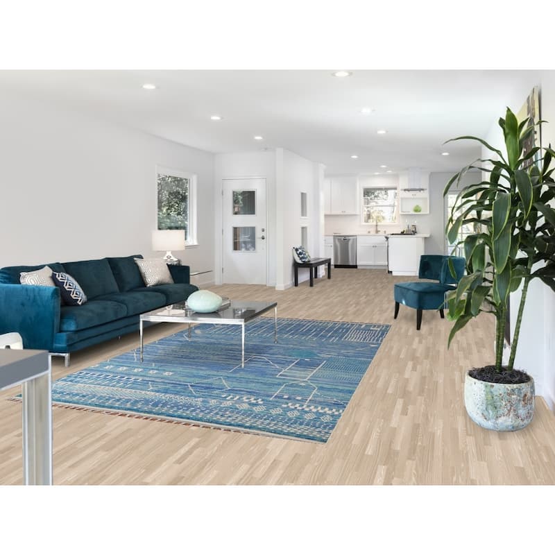 Blue Moroccan Area Rug Hand-Knotted Wool Carpet - 5'10"x 9'4"