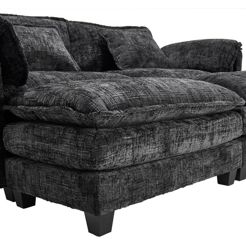 Chenille Fabric Loveseat Sofa Couch with 2 Ottomans and Side Pockets