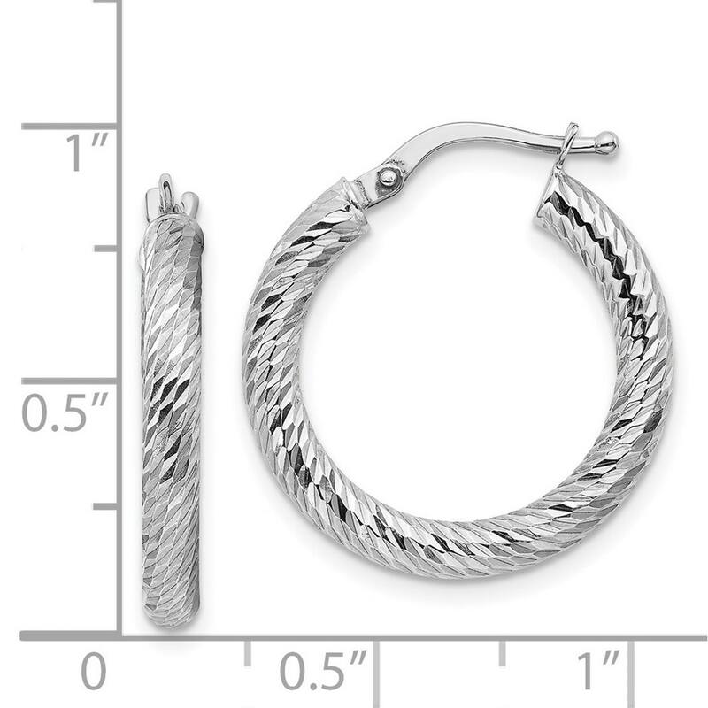 Curata 14k White Gold Sparkle Cut Round Hoop Earrings - 22.5x21.5mm