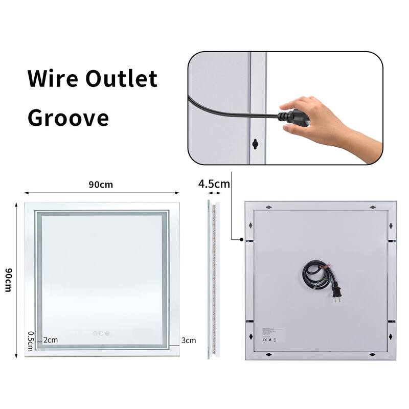Extra Large Illuminated LED Square Bathroom Mirror Backlit and Front Light