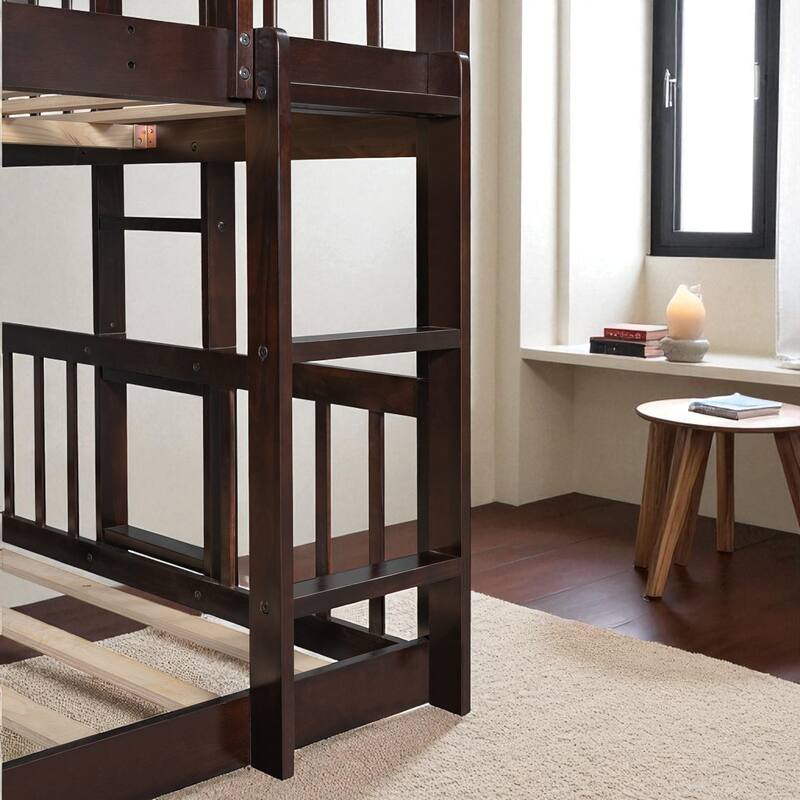 Full Triple Bunk Bed with Slide, Built-in Ladders & Guardrails, Solid Wood, Converts to 3 Full Beds, Space-Saving
