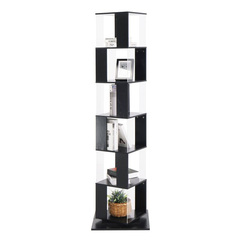 6 tier Rotating Bookshelf, Floor Rack Simple Bookcase with Acrylic plate Bookshelf with anti-toppling base
