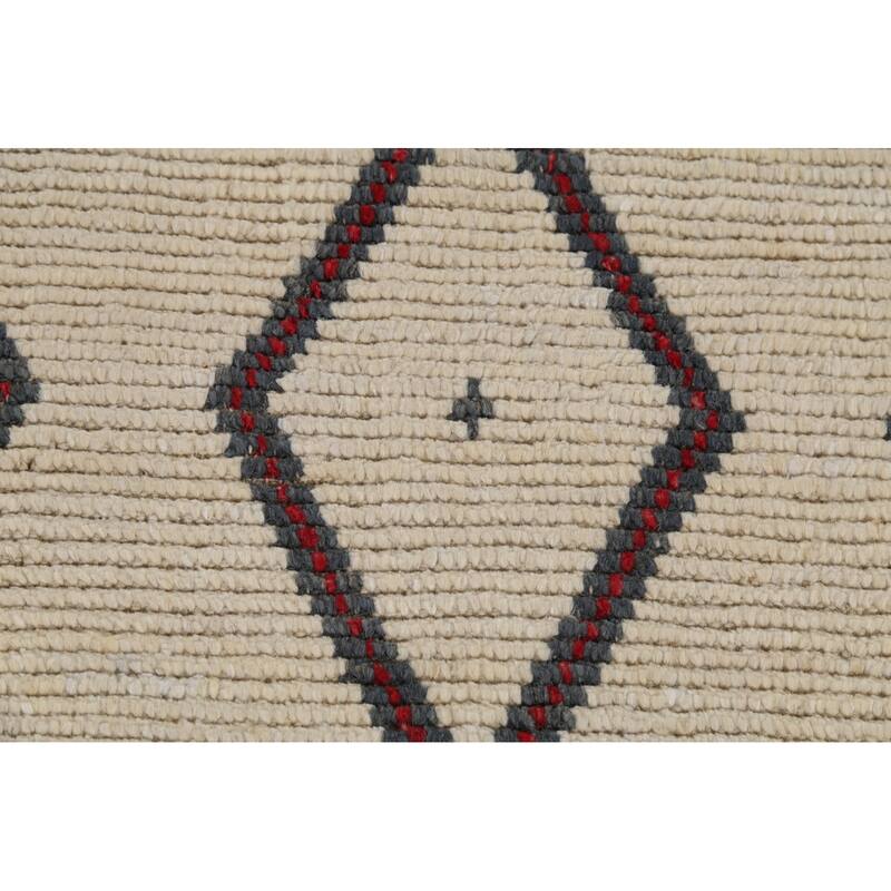 Modern Geometric Moroccan Runner Rug Hand-Knotted Wool Carpet - 3'11"x 11'7"