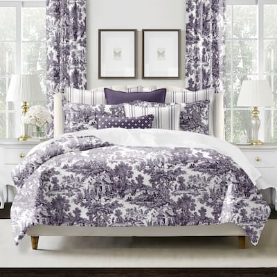 6ix Tailors Au Village Toile Eggplant 8 Piece Comforter Designer Set