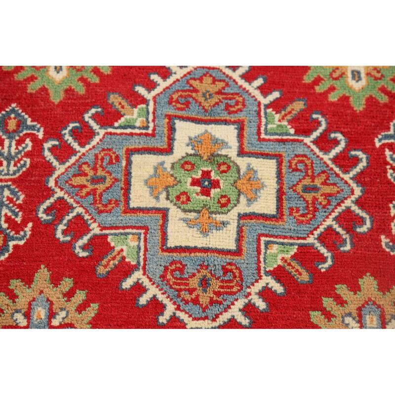 Geometric Red Kazak Oriental Accent Rug Handmade Wool Carpet - 3'4" x 5'1"