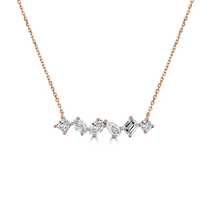 Joelle Collection Fancy-Shape Diamond Bar Mutli-Shape Stone Necklace 1.0 cttw. 14K Gold