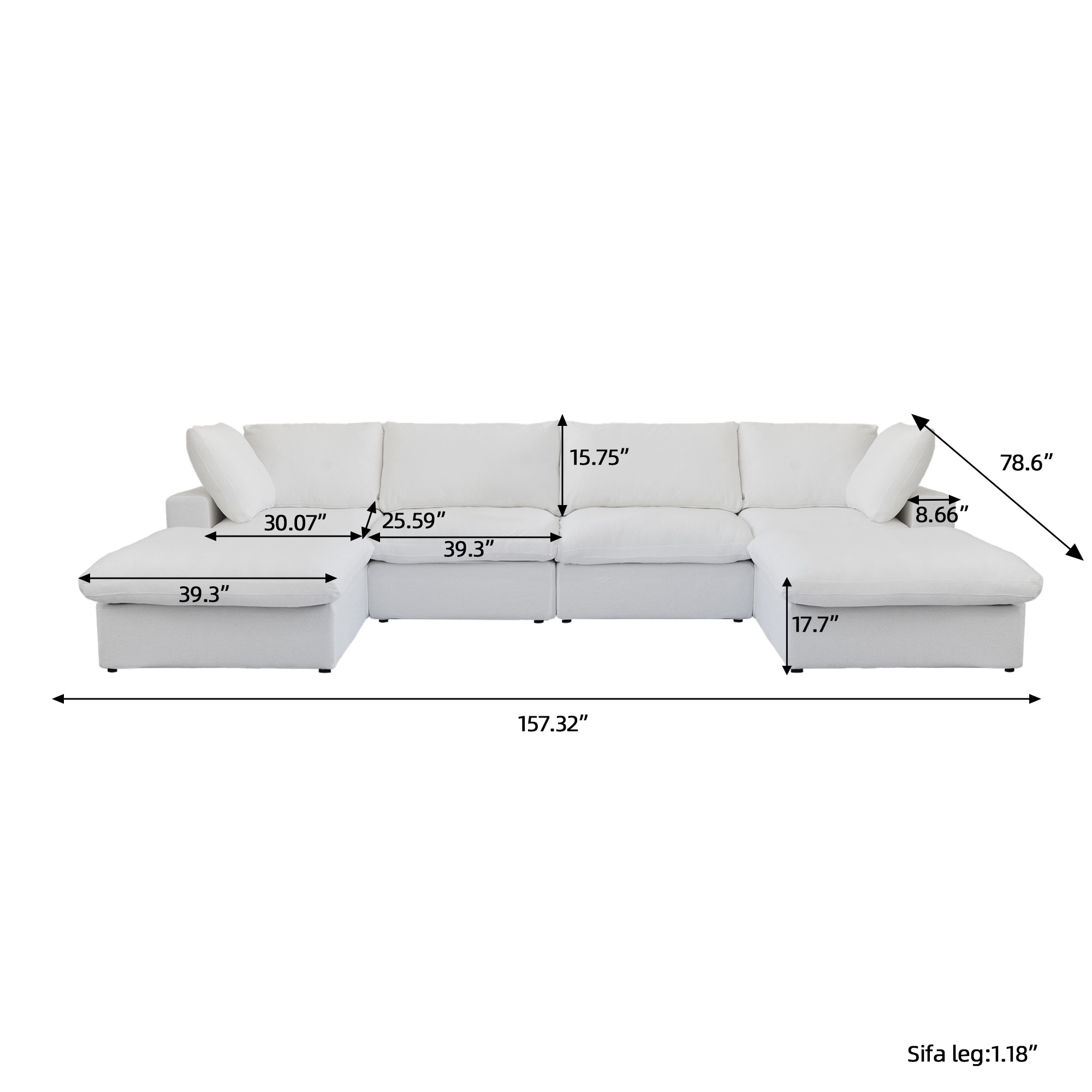 U Shape Couches for Living Room, 6-Seats Modular Convertible Sectional Sofa Couch