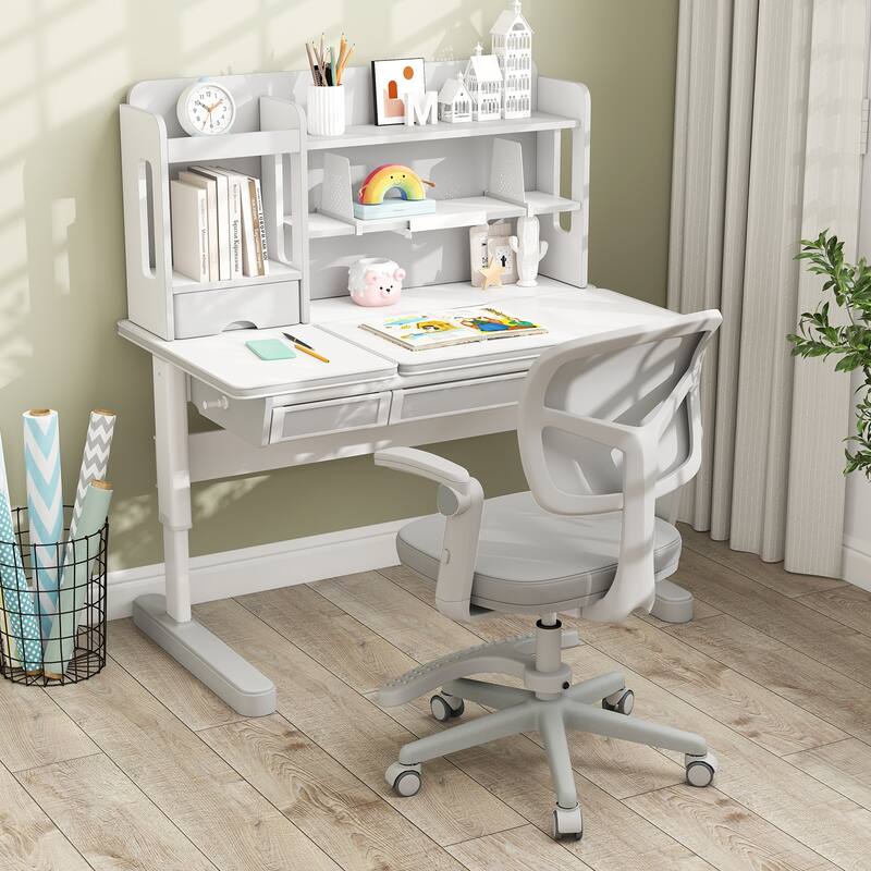 Height Adjustable Children Desk Chair with Swivel Base and Lumbar Support Smooth Wheels - 22.5" x 21.5" x 31.5"-36"