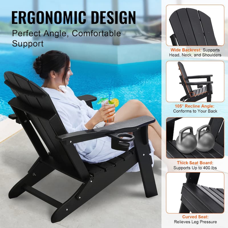 Set of 2 HDPE Folding Adirondack Chair with Wider Seat and Curved Backrest Ideal for Outdoor Use - 31.5 × 29.7 × 36.0 in