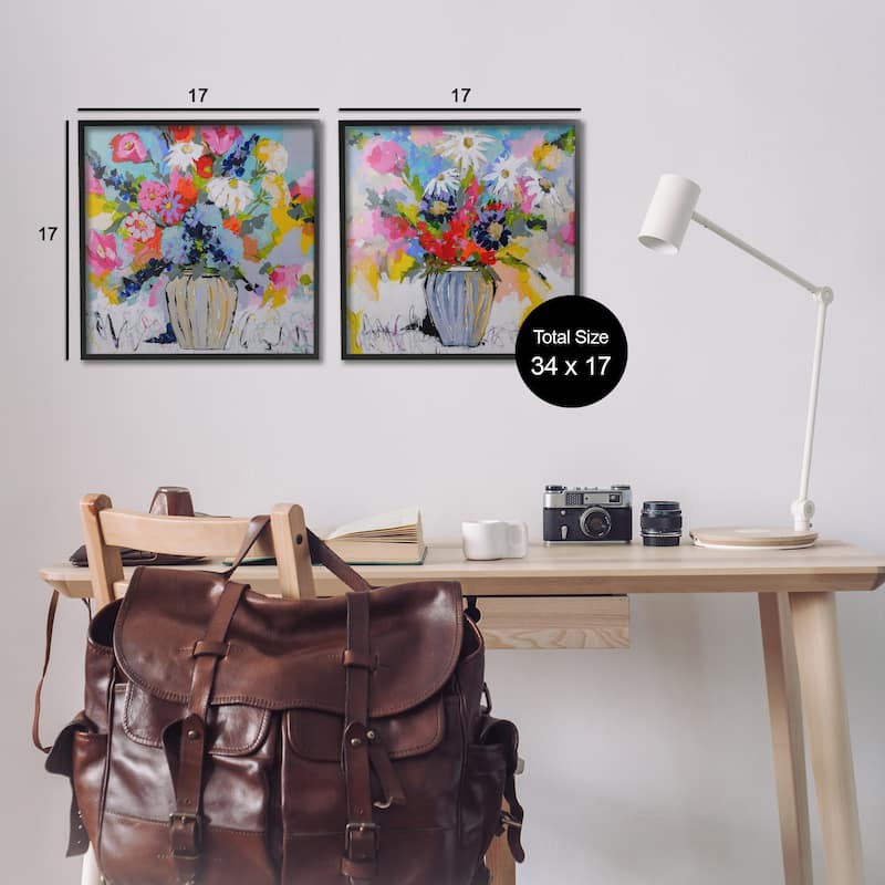 Stupell Vibrant Flower Vase Collection Framed Giclee Art Design By Joan Curtis (Set of 2)
