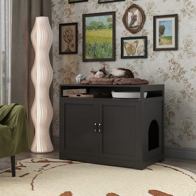 Cat Litter Box Enclosure with 2 Doors and Hidden Plug,Espresso