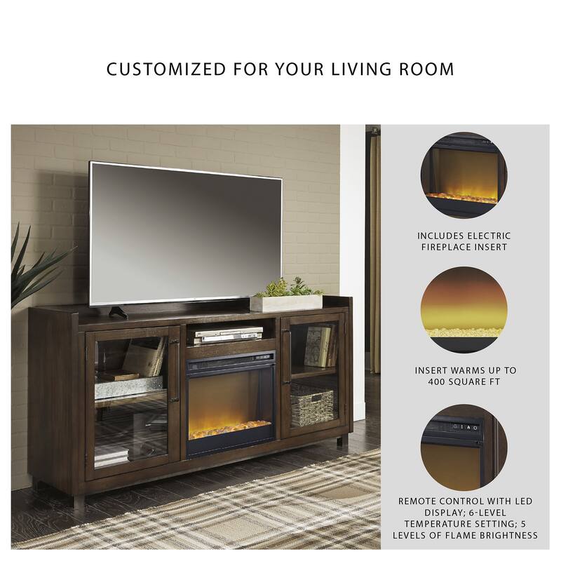Signature Design by Ashley Starmore Brown 70" TV Stand for TVs up to 80" with Electric Fireplace - 70.25"W x 19.25"D x 35.25"H