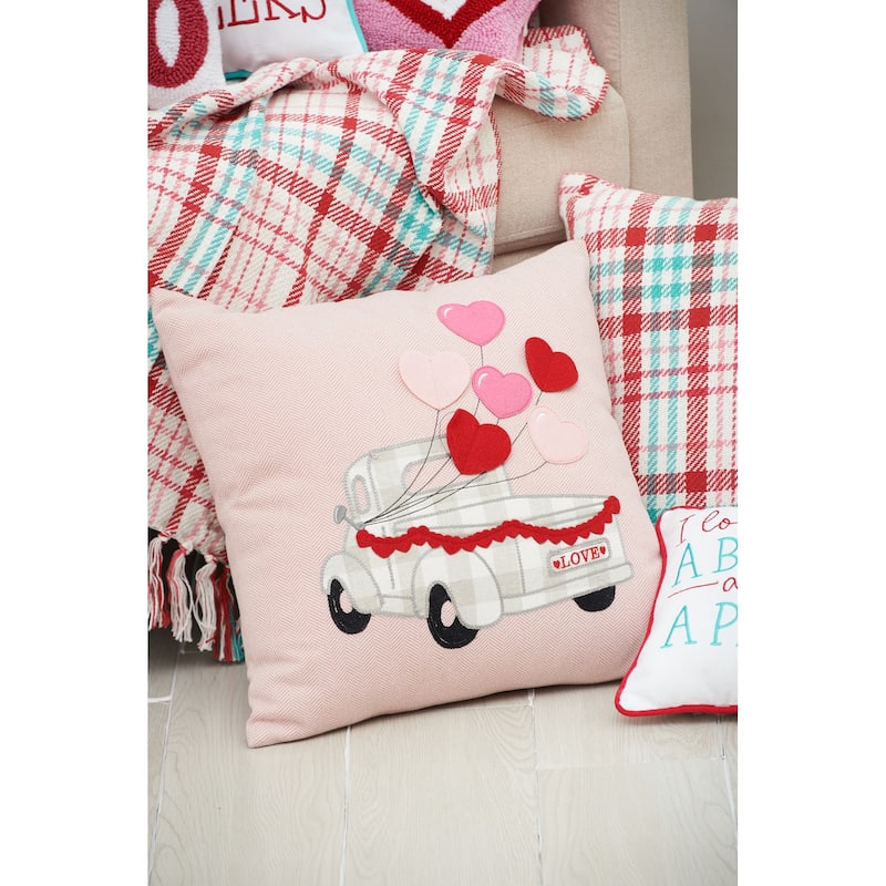 18" x 18" Hearts Truck Embroidered Throw Valentine's Day Pillow