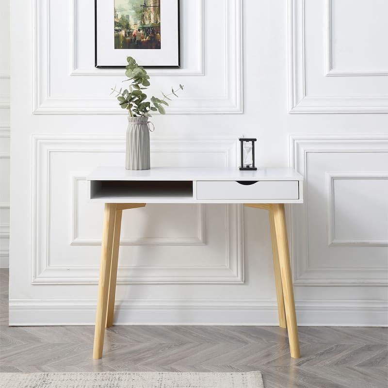 36" Modern White Wooden Writing Desk with 1-Removable Drawer