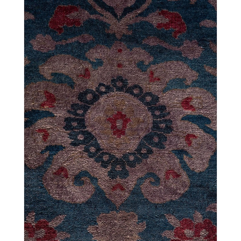Overton Hand Knotted Wool Vintage Inspired Modern Contemporary Overdyed Blue Area Rug - 6' 2" x 8' 10"