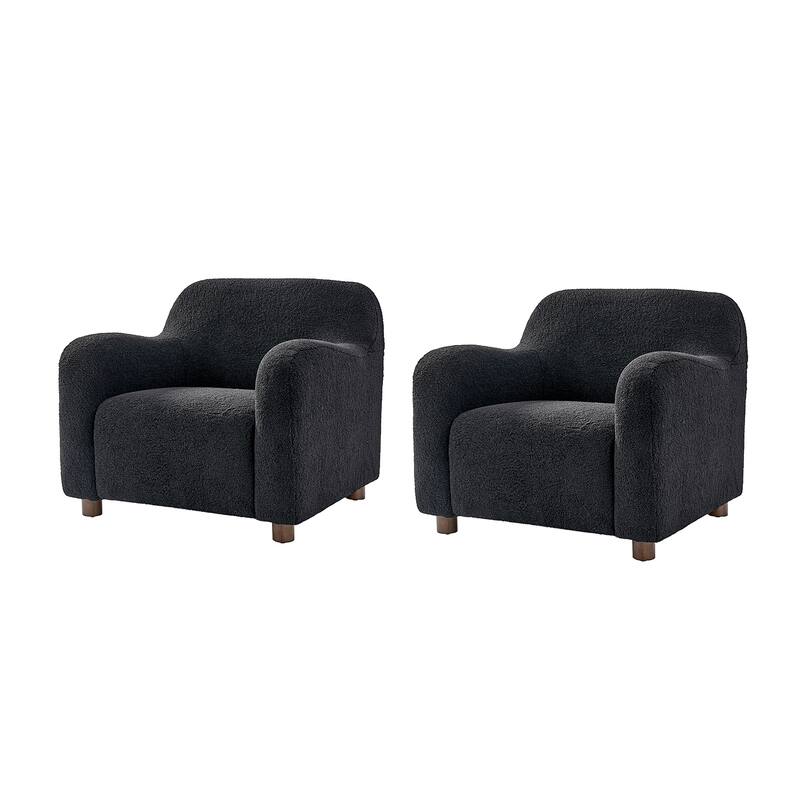 Wayne 35" Wide Boucle Upholstered Teddy Accent Chair with Solid Wood Legs Set of 2 by HULALA HOME