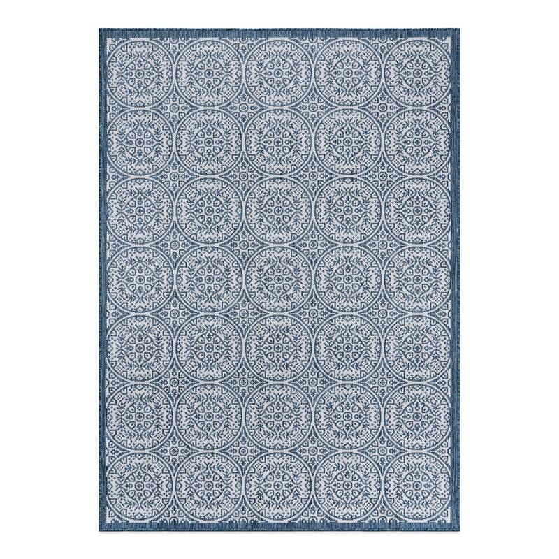 World Rug Gallery Transitional Floral Circles Textured Flat Weave Indoor/Outdoor Area Rug