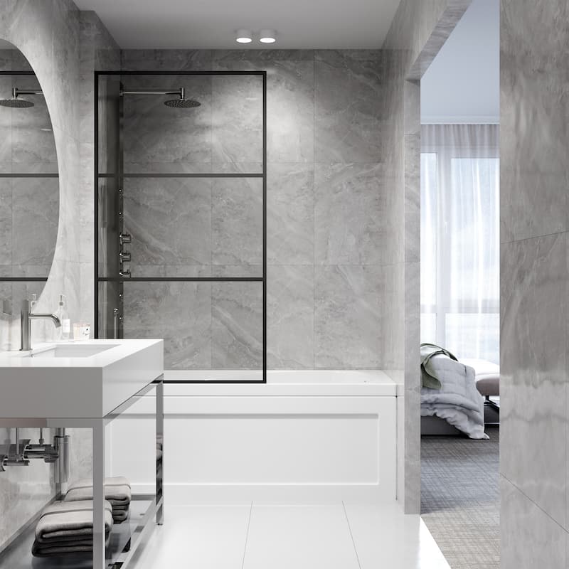 VIGO Divide 34" W x 62" H Framed Fixed Tub Screen in Matte Black