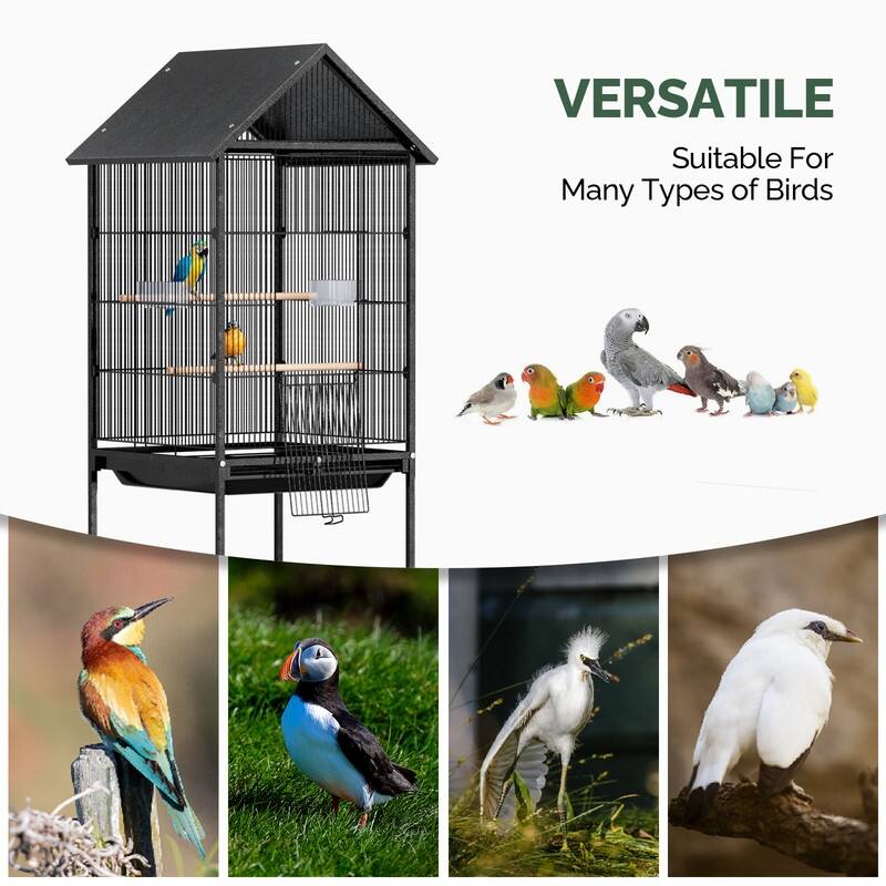 51in Wrought Iron Rolling Bird Cage, Large Flight Cage with Roof-top & Bottom Shelf, for Parrots Cockatiels Small/Medium Birds