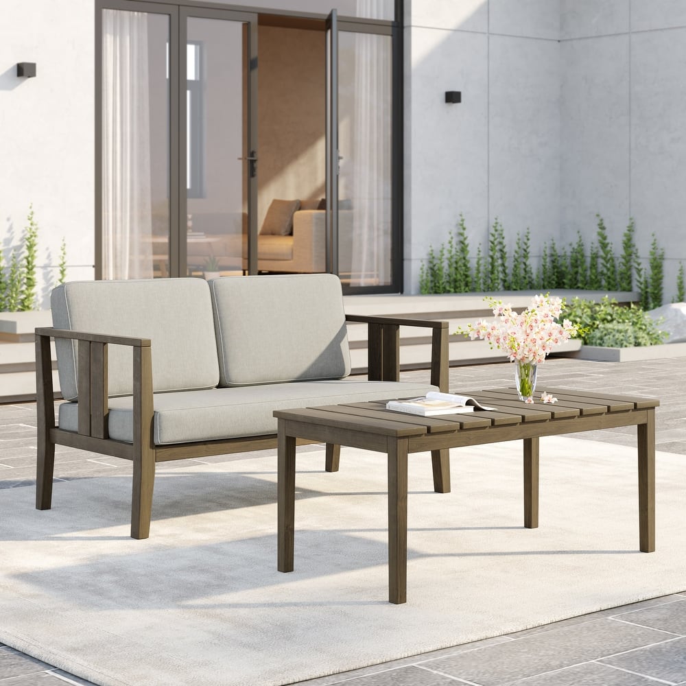 Uixe Teak Patio Loveseat with Coffee Table Outdoor Conversation Set