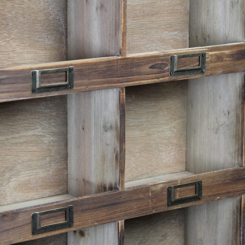 Brown Wooden 9 Cubby Wall Storage Shelf - W: 26.75" x D: 5.75" x H: 22.75"