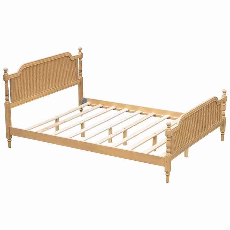Traditional Style Rattan Bed Frame - No Box Spring Needed