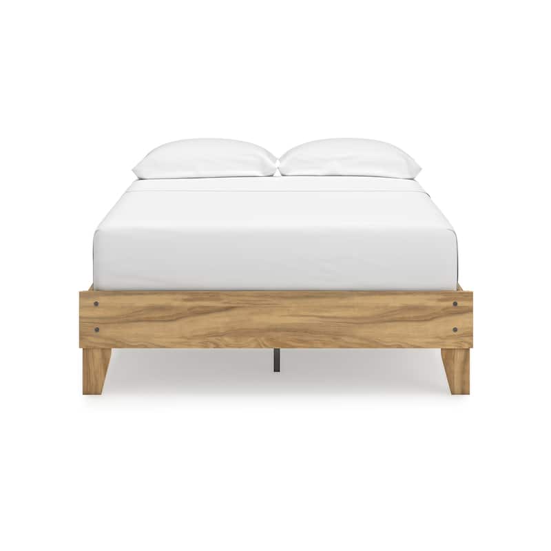 Maci Full Platform Bed, Natural Light Brown Wood, Low Profile Legs